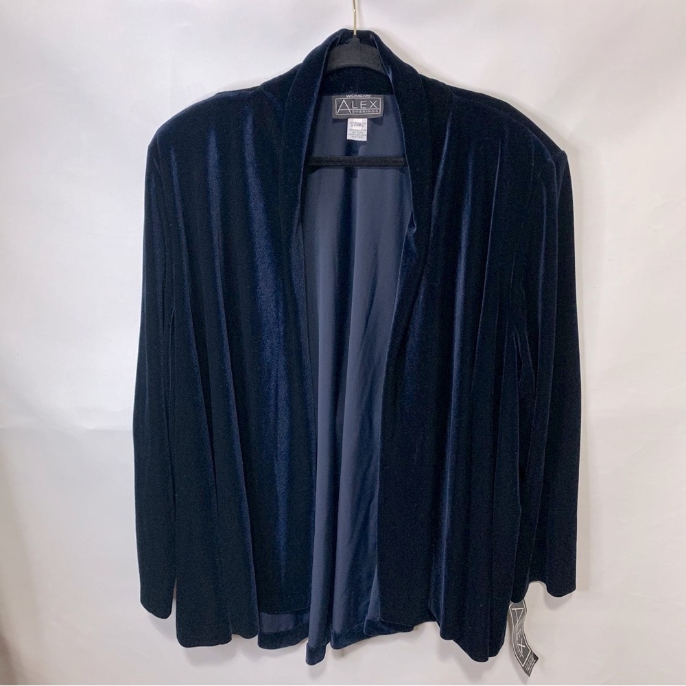 ALEX EVENINGS Navy Blue Velvet Cardigan Open Front Draped - Size 24W